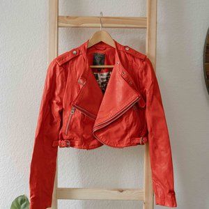 Guess? Red Pleather Moto Motorcycle Jacket